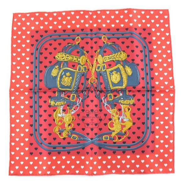 Hermes Carré 42 Heart Silk Red Women's Scarf - Picture 1 of 6